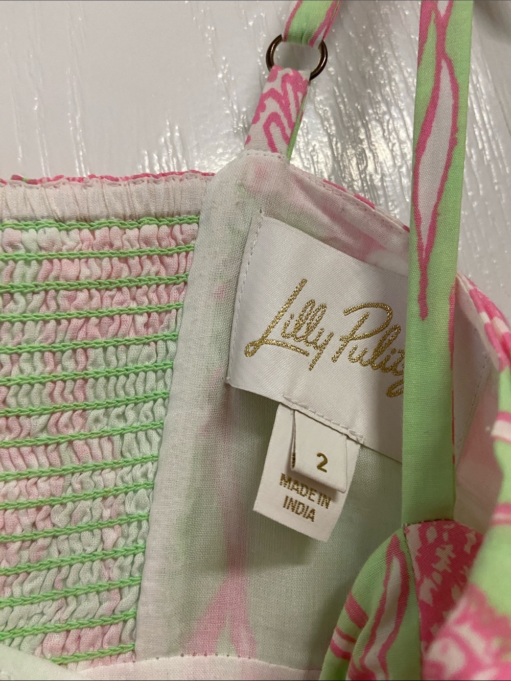 Lilly Pulitzer Green and Pink Floral Maxi dress with Lace Bands - Picture 2 of 5